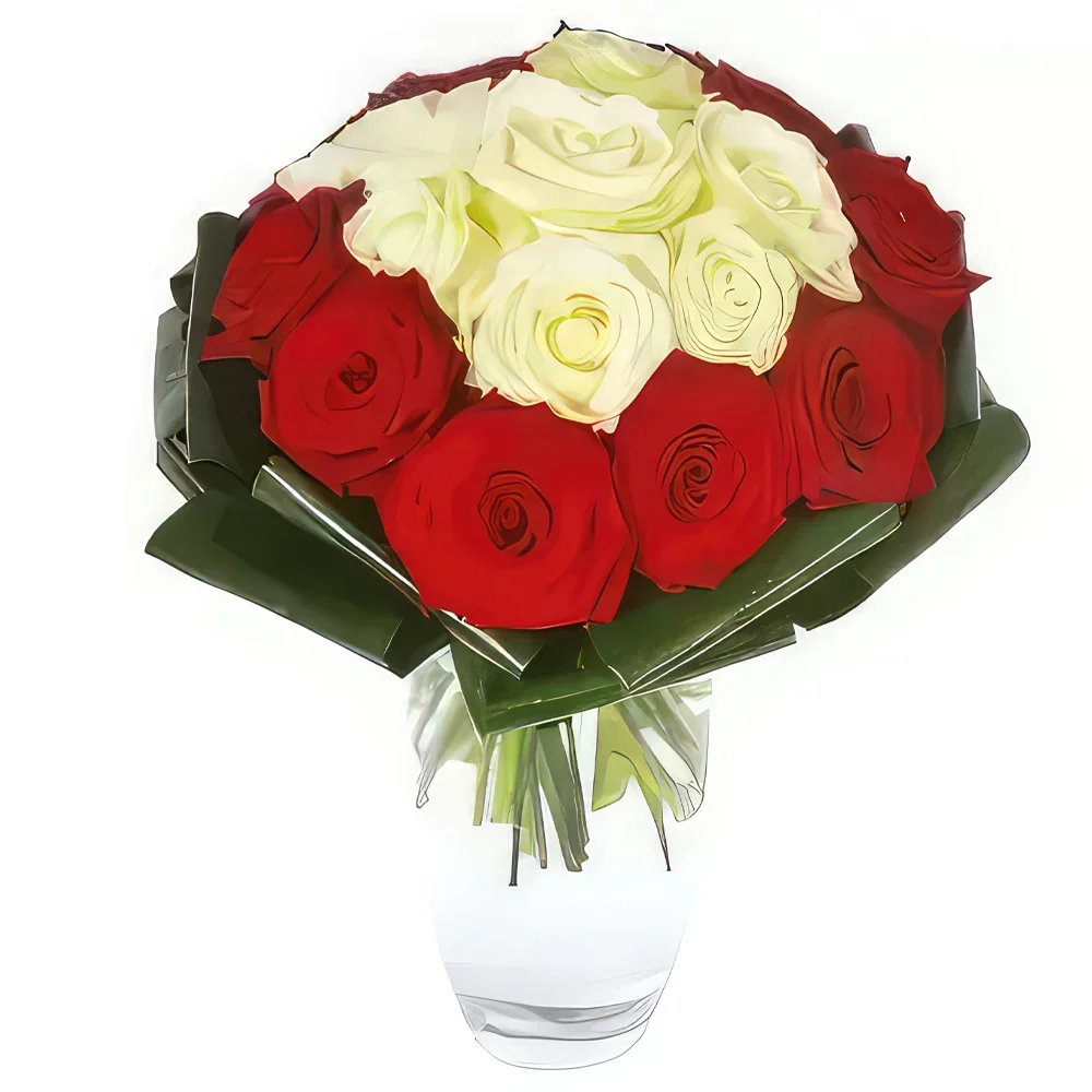 Στρασβούργο λουλούδια- Μπουκέτο από κόκκινα και λευκά τριαντάφυλλα C Μπουκέτο/ρύθμιση λουλουδιών
