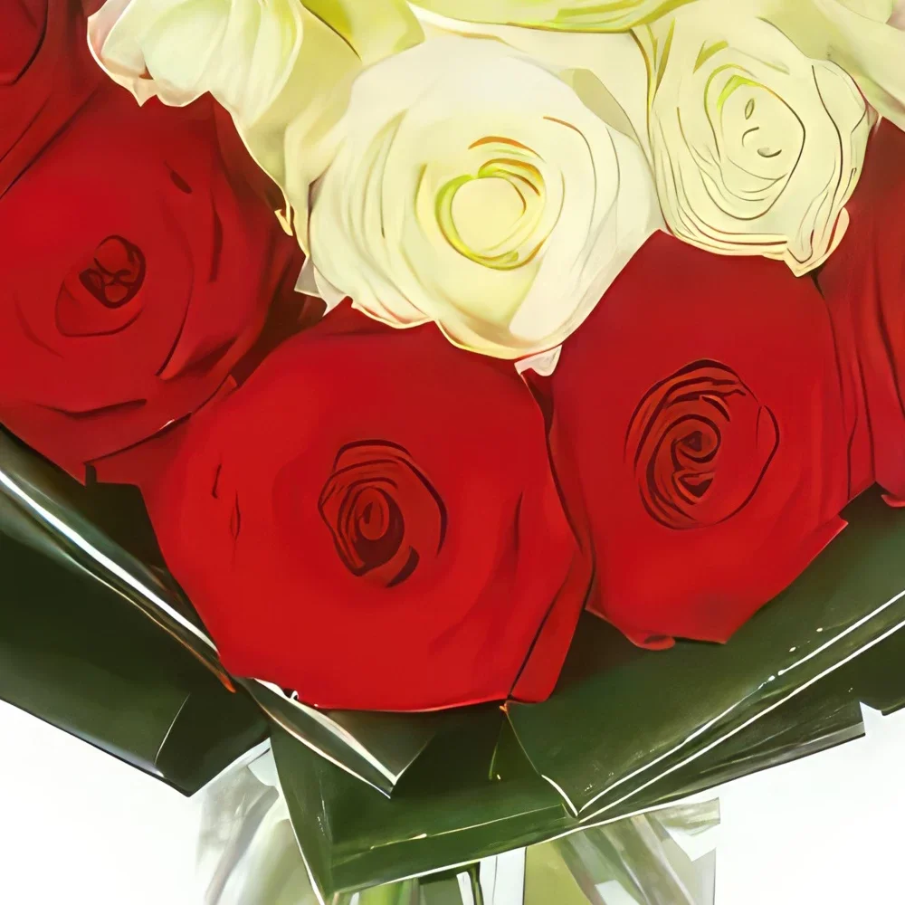 Нант цветя- Букет от червени и бели рози Капри Букет/договореност цвете