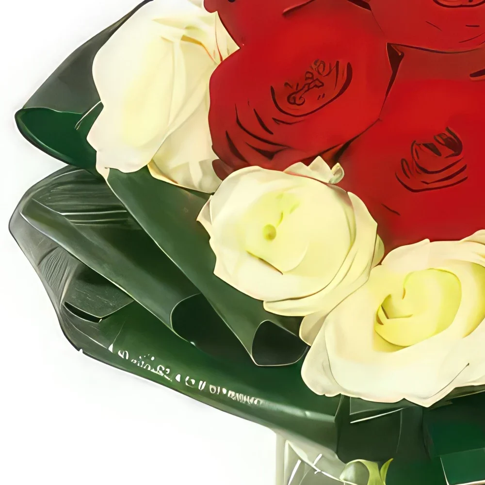 Pau blomster- Buket røde og hvide roser Complicité Blomst buket/Arrangement