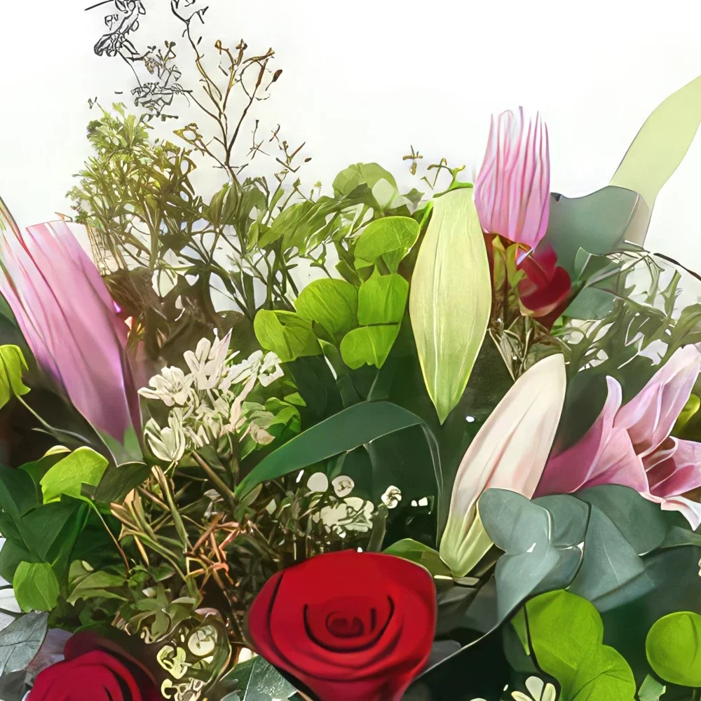 Στρασβούργο λουλούδια- Μπουκέτο με κόκκινα τριαντάφυλλα & ροζ κρίνου Μπουκέτο/ρύθμιση λουλουδιών
