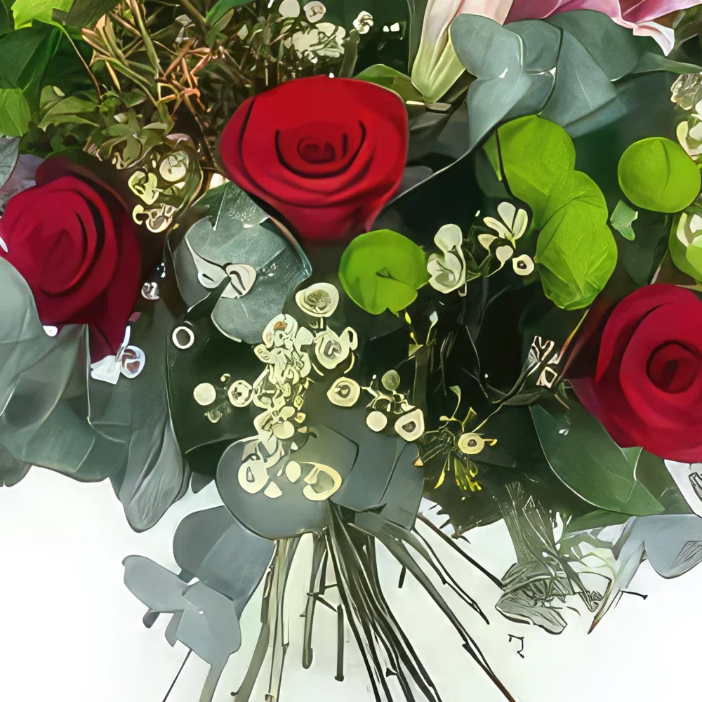 flores Marsella floristeria -  Ramo de rosas rojas y lirios rosas Cork Ramo de flores/arreglo floral