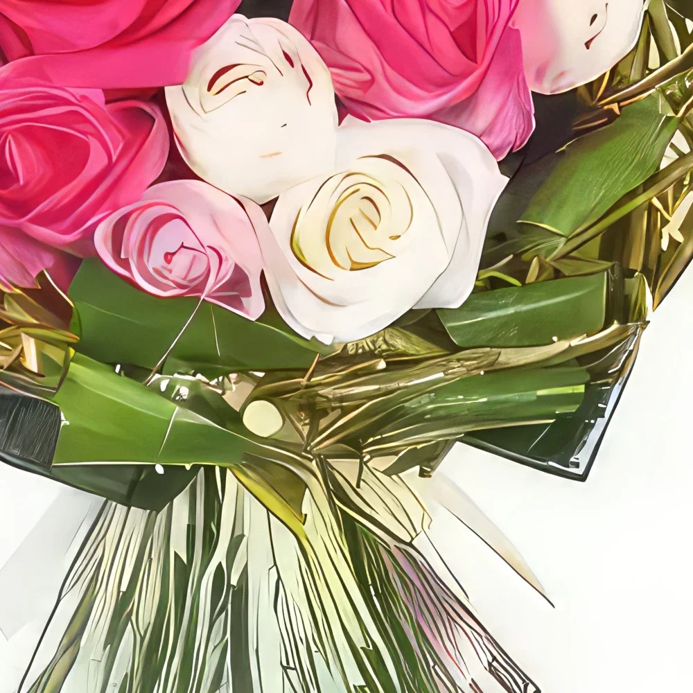 Pau-virágok- Csokor fehér és rózsaszín rózsa Dolce Vita Virágkötészeti csokor