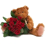 Baung online Blomsterhandler - 6 røde roser plus bamse Buket