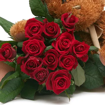 Ufa flowers  -  6 Red Roses Plus Teddy Bear Flower Bouquet/Arrangement