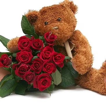Ufa flowers  -  6 Red Roses Plus Teddy Bear Flower Bouquet/Arrangement