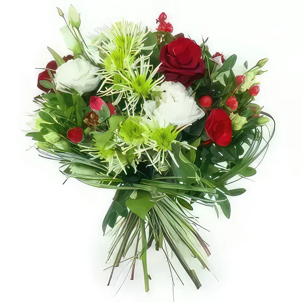 fleuriste fleurs de Tarbes- Bouquet tourné blanc, vert & rouge Palerme Bouquet/Arrangement floral