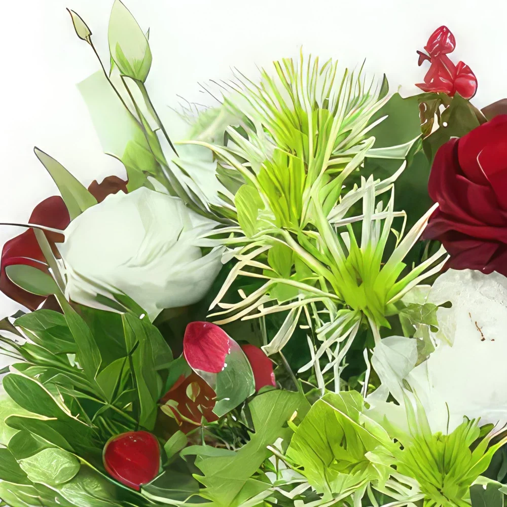 fleuriste fleurs de Strasbourg- Bouquet tourné blanc, vert & rouge Palerme Bouquet/Arrangement floral