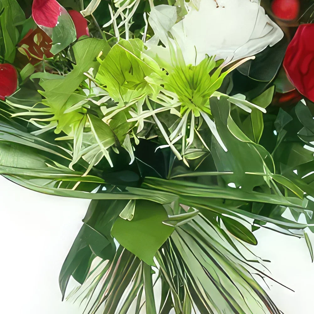 Lyon bunga- Buket berubah menjadi putih, hijau & merah Pa Rangkaian bunga karangan bunga