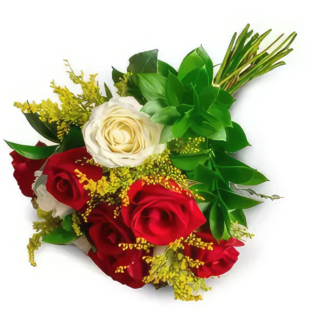 Belém blomster- Bukett med 10 hvite og røde roser Blomsterarrangementer bukett