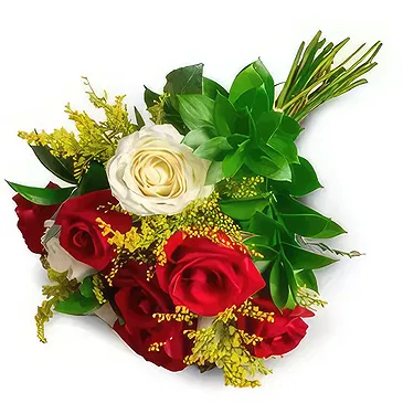 Santa Maria flowers  -  Bouquet of 10 White and Red Roses Flower Bouquet/Arrangement