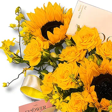 Garhoud flowers  -  Bright Flowers and Chocolate Surprise Flower Bouquet/Arrangement