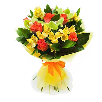 San Marino flowers  -  Bouquet of orange roses and yellow astromeria Flower Delivery