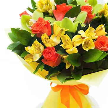Italy flowers  -  Bouquet of orange roses and yellow astromeria Flower Bouquet/Arrangement