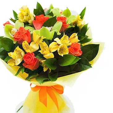 Italy flowers  -  Bouquet of orange roses and yellow astromeria Flower Bouquet/Arrangement