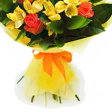 Italy flowers  -  Bouquet of orange roses and yellow astromeria Flower Bouquet/Arrangement