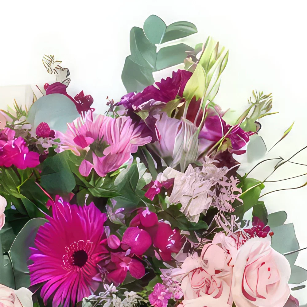 Pau-virágok- Bordó rózsaszín és fukszia virágcsokor Virágkötészeti csokor