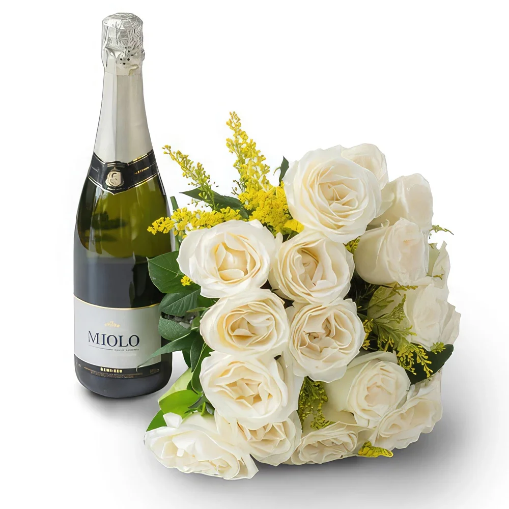 Braсilia cveжe- Buket od 18 belih ruža i penećeg vina Cvet buket/aranžman