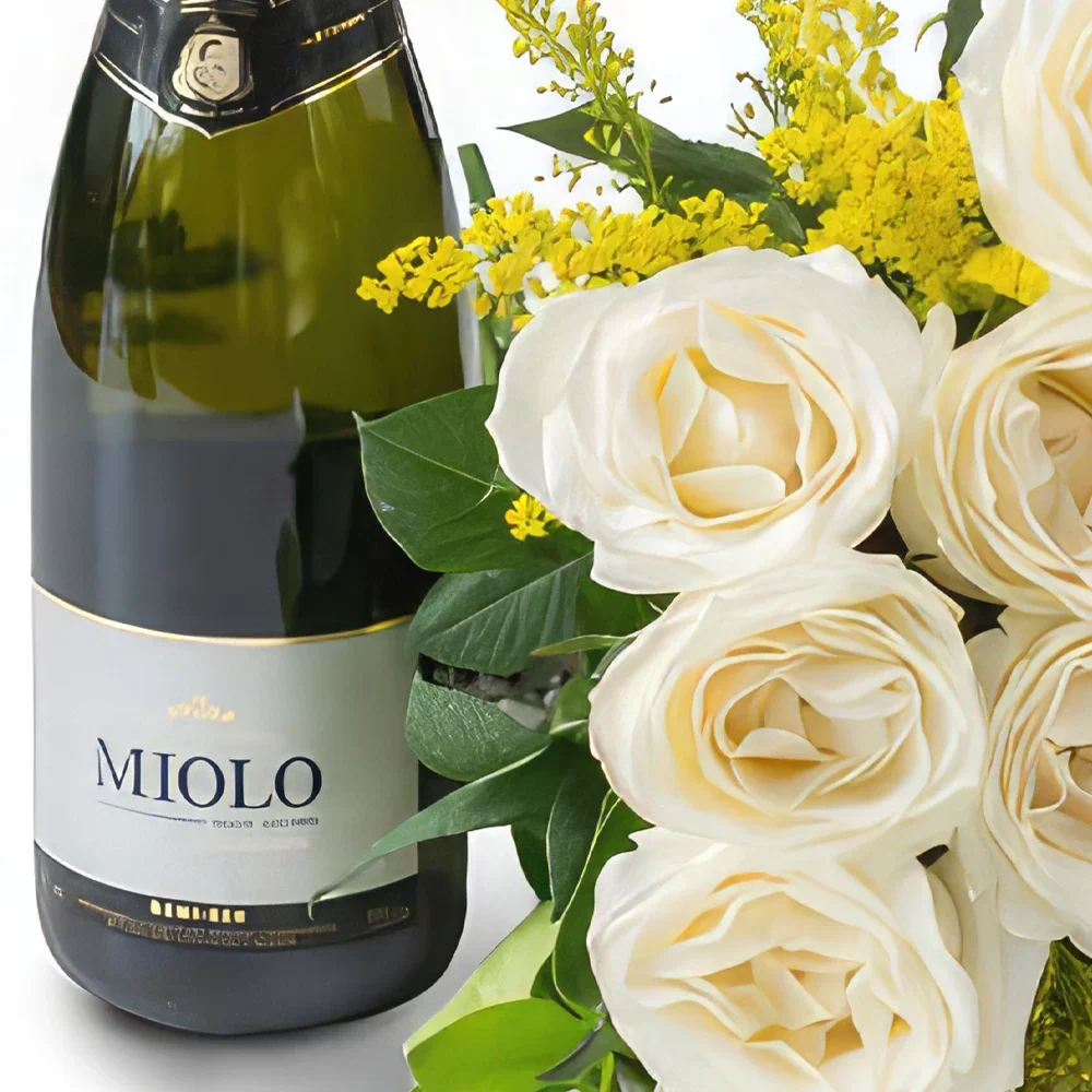 Braсilia cveжe- Buket od 18 belih ruža i penećeg vina Cvet buket/aranžman