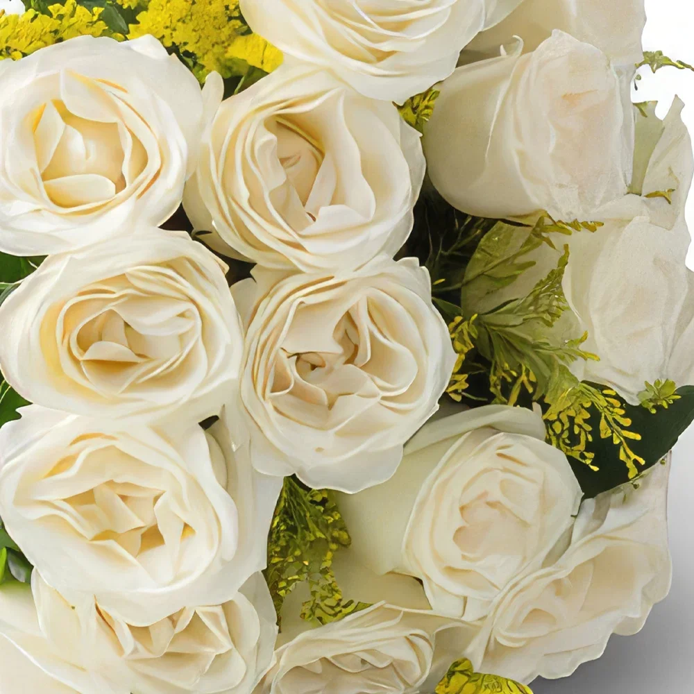 포르 탈 레자 꽃- 18 개의 화이트 로즈와 스파클링 와인의 꽃다발 꽃다발/꽃꽂이