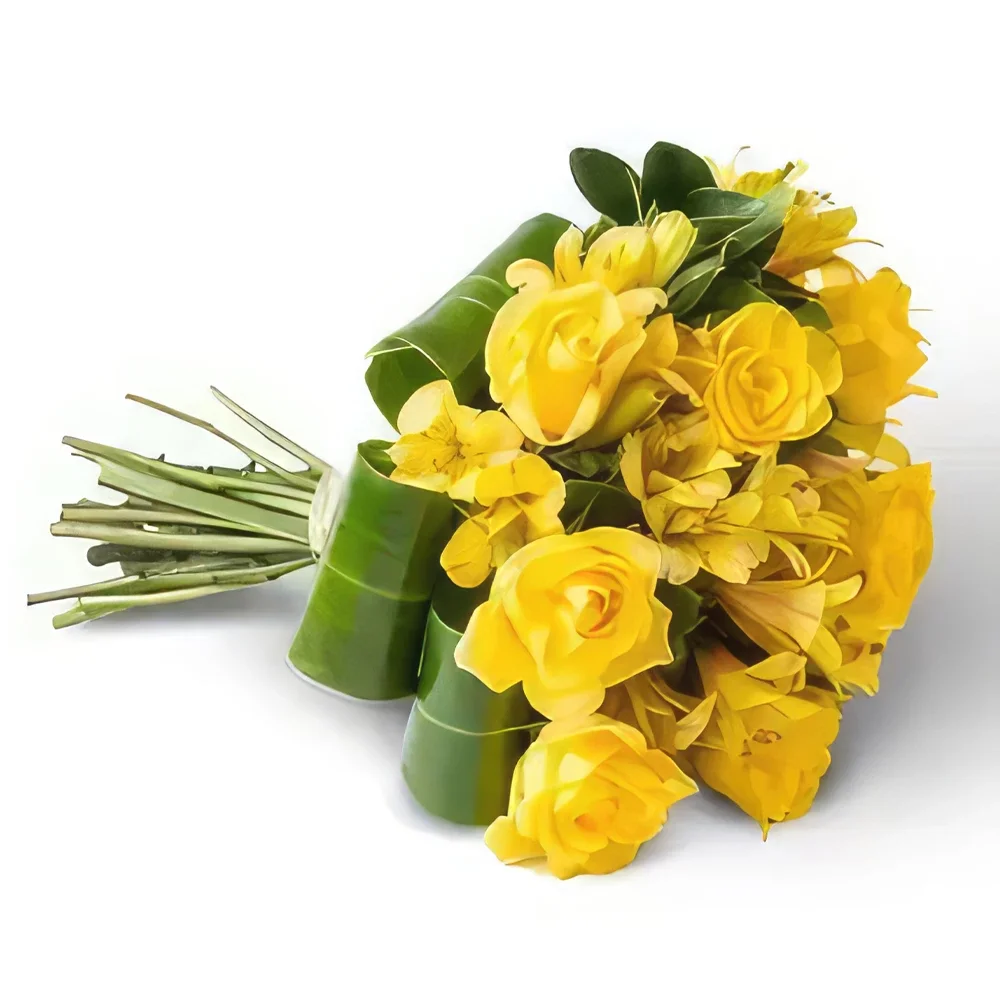 רסיפה פרחים- זר ורדים וסטרומליה צהובה זר פרחים/סידור פרחים