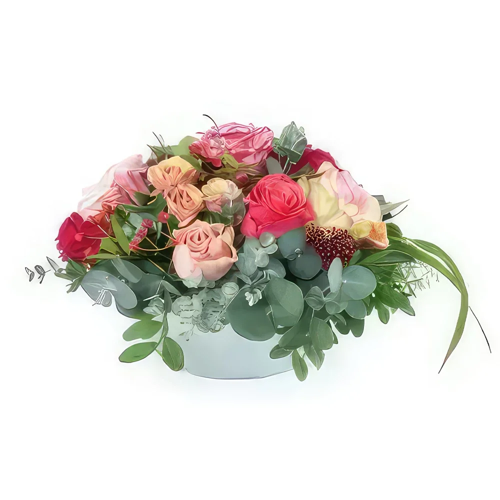 Λιλ λουλούδια- Στρογγυλή λουλουδάτη σύνθεση με τριαντάφυλλο  Μπουκέτο/ρύθμιση λουλουδιών