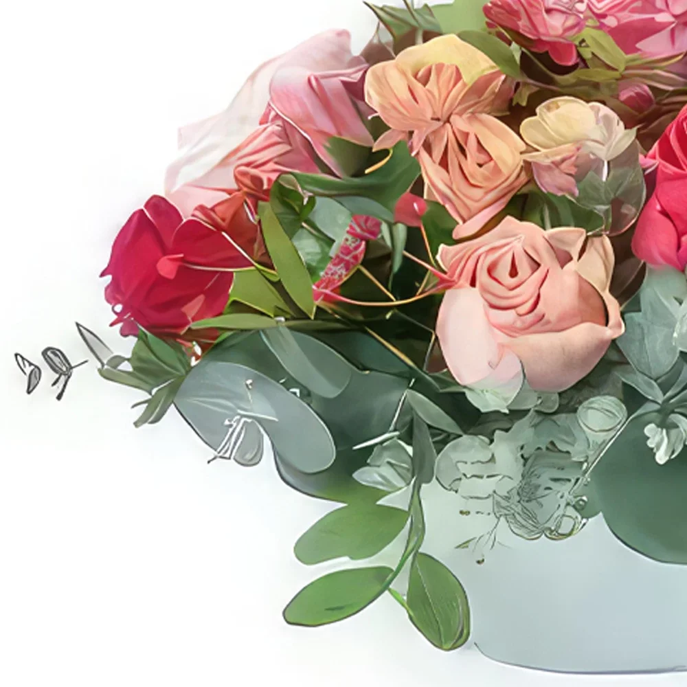 Λιλ λουλούδια- Στρογγυλή λουλουδάτη σύνθεση με τριαντάφυλλο  Μπουκέτο/ρύθμιση λουλουδιών