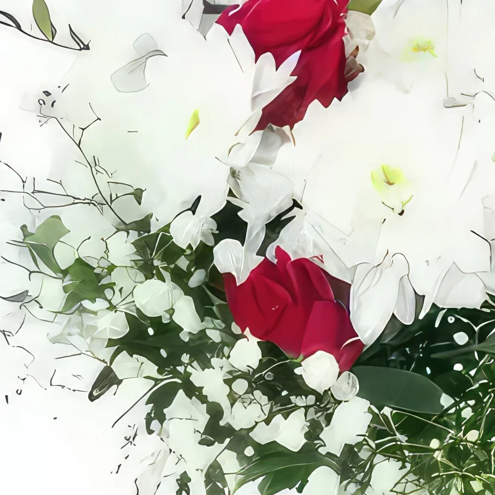 Tarbes cvijeća- Okrugli buket Cartagena bijele i fuksije Cvjetni buket/aranžman