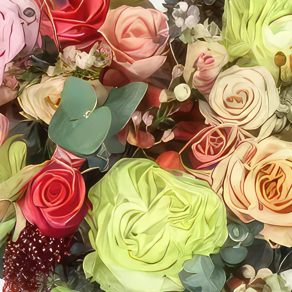 Бордо цветя- Казабланка Буколическо цветно сърце Букет/договореност цвете