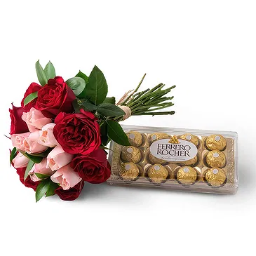 Santa Maria flowers  -  Bouquet of 15 Two-Color Roses and Chocolates Flower Bouquet/Arrangement