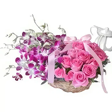 Ad Dilam blomster- Lilla rosa kurv Blomsterarrangementer bukett