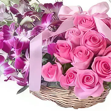Ad Dilam blomster- Lilla rosa kurv Blomsterarrangementer bukett