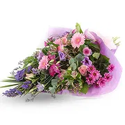 シセロン オンライン花屋 - ピンクと紫の葬儀用ブーケ 花束