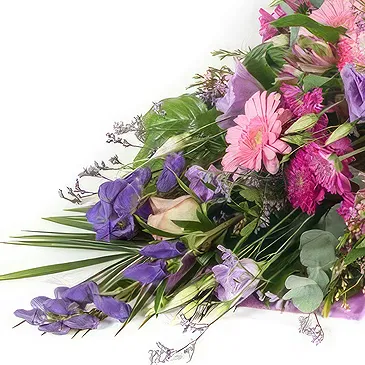 Mingelchaur blomster- Rosa og lilla begravelsesbukett Blomsterarrangementer bukett