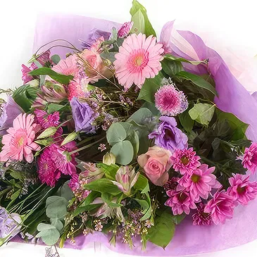 Mingelchaur blomster- Rosa og lilla begravelsesbukett Blomsterarrangementer bukett