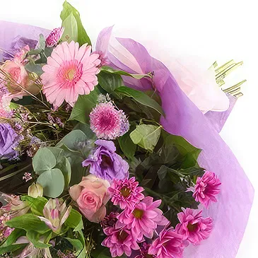 Mingelchaur blomster- Rosa og lilla begravelsesbukett Blomsterarrangementer bukett