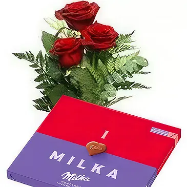 Smederevska Palanka flowers  -  Red Roses & Milka Flower Bouquet/Arrangement