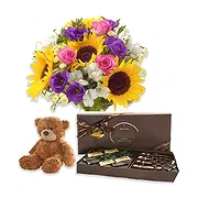 Ficarazzi Fiorista online - Bouquet di fiori colorati con peluche Mazzo