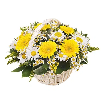 Italië bloemen bloemist- Mand met witte en gele bloemen Boeket/bloemstuk