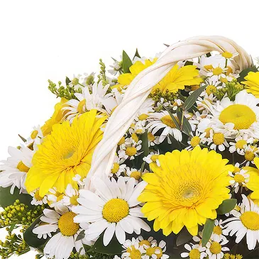 Italië bloemen bloemist- Mand met witte en gele bloemen Boeket/bloemstuk