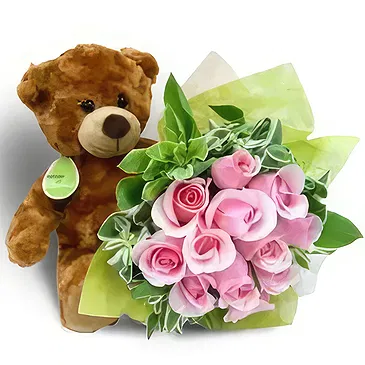 Palia Ampelia flowers  -  Roses & Bear Flower Bouquet/Arrangement