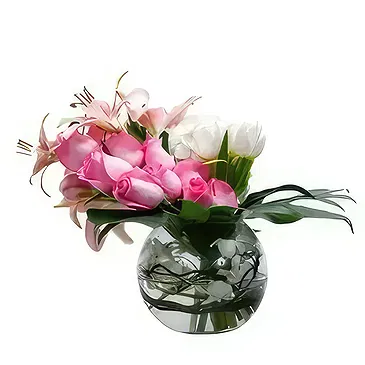 Ad Dilam blomster- Hvit og rosa Blomsterarrangementer bukett