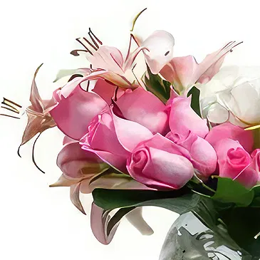 Ad Dilam blomster- Hvit og rosa Blomsterarrangementer bukett