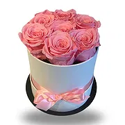 Belgium online Florist - Chic White Box with Pink Eternal Roses Bouquet