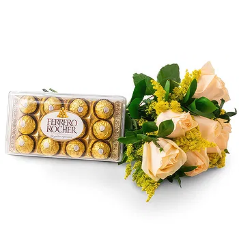 Brazil flowers  -  Bouquet of 8 Champagne and Chocolate Roses Flower Delivery