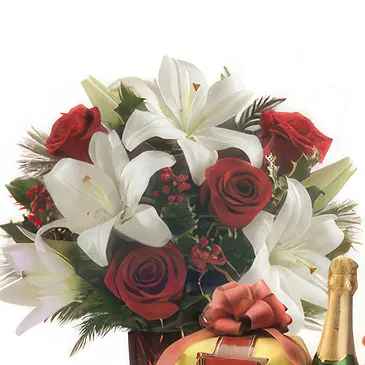 Versciaco di Sopra flowers  -  Red Roses & Lilies with Christmas Basket Flower Bouquet/Arrangement