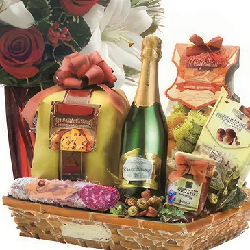 Versciaco di Sopra flowers  -  Red Roses & Lilies with Christmas Basket Flower Bouquet/Arrangement