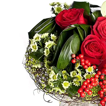 Italië bloemen bloemist- Kerstboeket met Rozen en Anthurium Boeket/bloemstuk