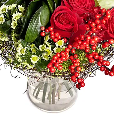 Italië bloemen bloemist- Kerstboeket met Rozen en Anthurium Boeket/bloemstuk