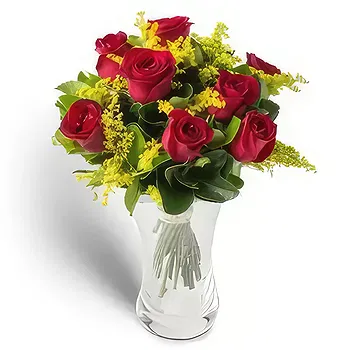 Brazil flowers  -  Arrangement of 8 Red Roses in Vase Flower Delivery