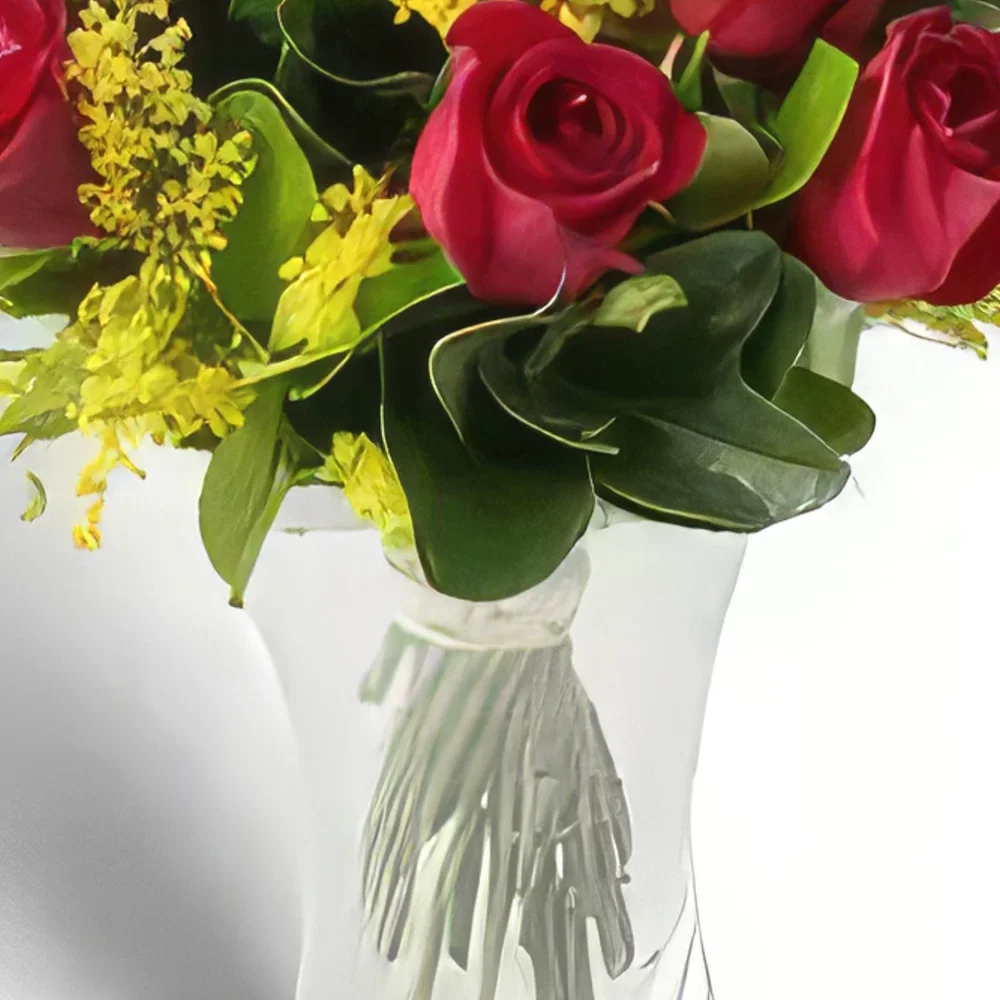 רסיפה פרחים- סידור של 8 ורדים אדומים באגרטל זר פרחים/סידור פרחים